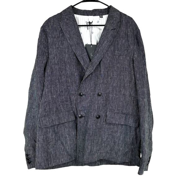 Ted Baker NWT Maver Fine Striped Linen Double Breasted Blazer Size 4 Large Gray - Picture 2 of 11